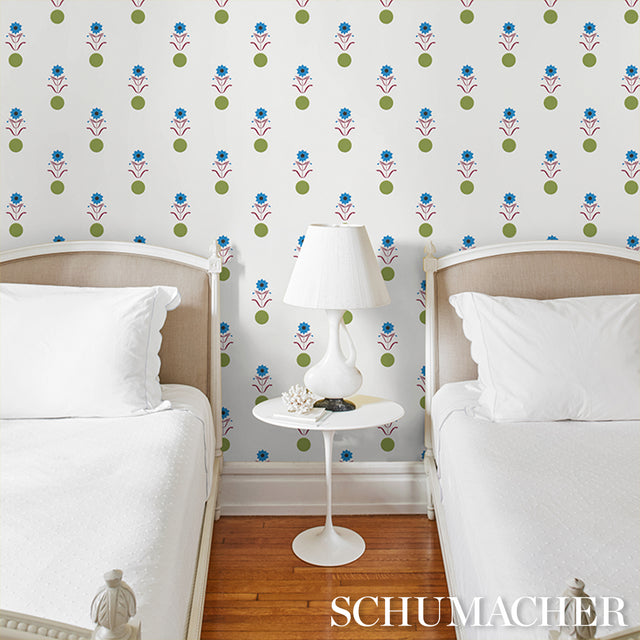 Forget Me Dots Blue & Plum by Schumacher Playful Abstract Floral Wallpaper – Schumacher 5015882