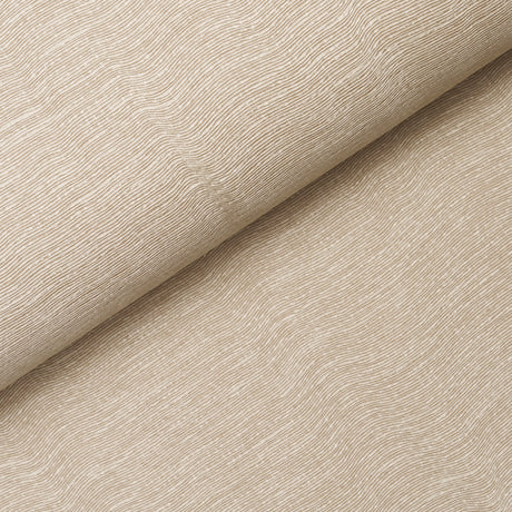 Linen Plissé Wallcovering in Alabaster by Schumacher, shown in close-up and installed in a modern bedroom setting.