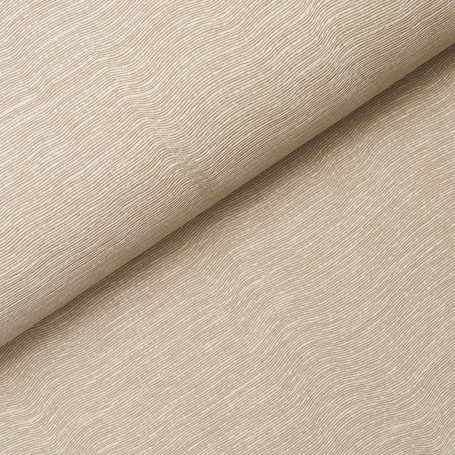 Linen Plissé Wallcovering in Alabaster by Schumacher, shown in close-up and installed in a modern bedroom setting.