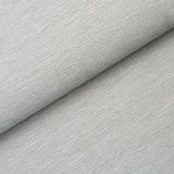 Linen Plissé Wallcovering in Mist by Schumacher, showing a close-up of the puckered linen texture and a styled room view.