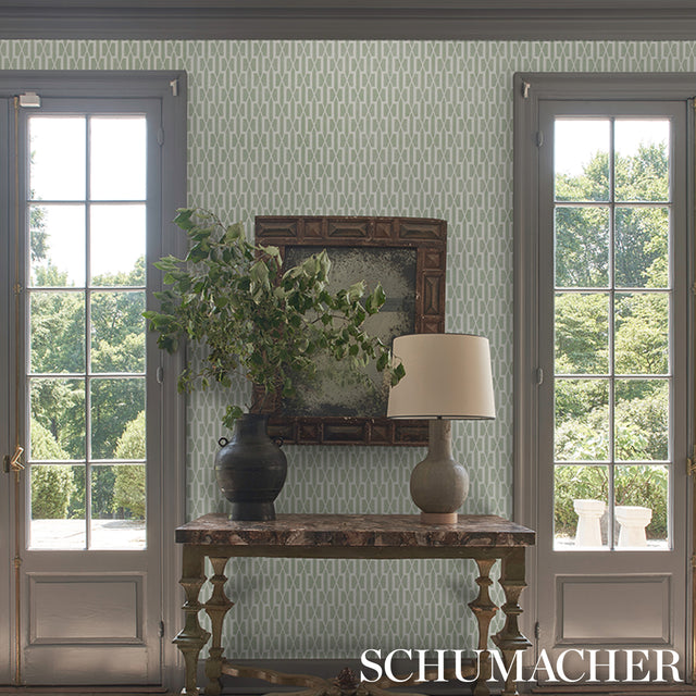 Belvedere Celadon Trellis Wallpaper by Schumacher – Veere Grenney 5015911