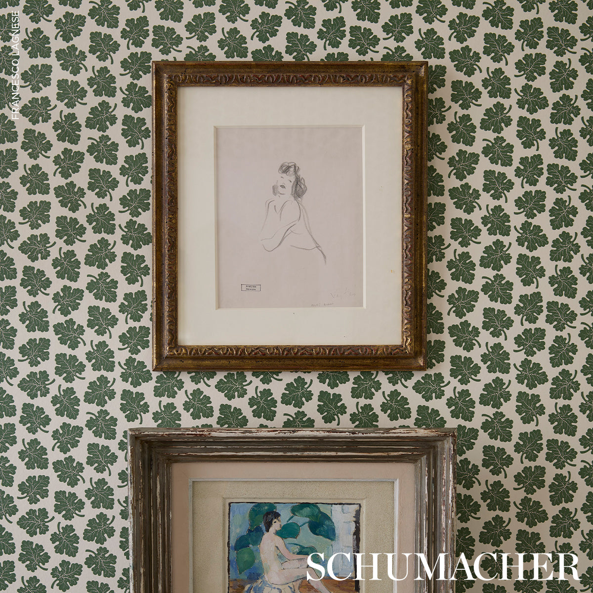 Olive Green by Rita Konig Botanical Leaf Motif Wallpaper – Schumacher 5015920