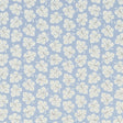 Olive Sky by Rita Konig for Schumacher - small-scale multidirectional leaf motif wallpaper in blue and white, shown in a styled bathroom interior.