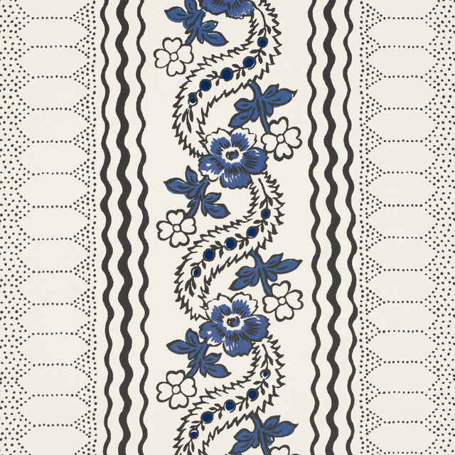 Serena Stripe Blue by Rita Konig Floral Stripe Wallpaper – Schumacher 5015930