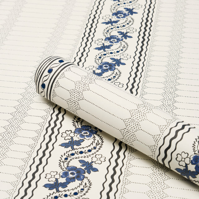 Serena Stripe Blue by Rita Konig Floral Stripe Wallpaper – Schumacher 5015930