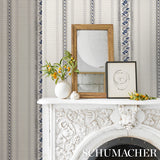 Serena Stripe Blue by Rita Konig Floral Stripe Wallpaper – Schumacher 5015930