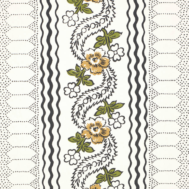 Serena Stripe Ochre by Rita Konig Floral Stripe Designer Wallpaper – Schumacher 5015931