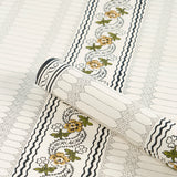 Serena Stripe Ochre by Rita Konig Floral Stripe Designer Wallpaper – Schumacher 5015931