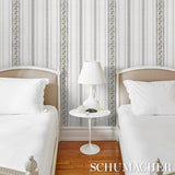 Serena Stripe Ochre by Rita Konig Floral Stripe Designer Wallpaper – Schumacher 5015931