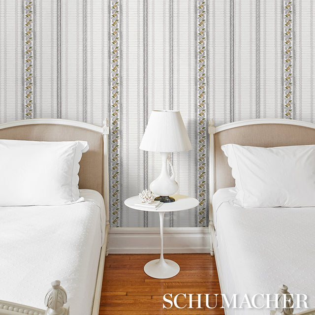 Serena Stripe Ochre by Rita Konig Floral Stripe Designer Wallpaper – Schumacher 5015931