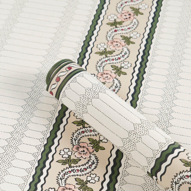 Serena Stripe Rose by Rita Konig Vintage-Inspired Floral Stripe Wallpaper – Schumacher 5015932