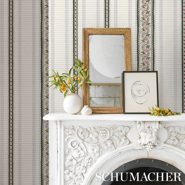 Serena Stripe Rose by Rita Konig Vintage-Inspired Floral Stripe Wallpaper – Schumacher 5015932