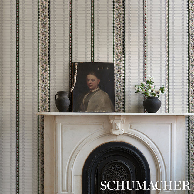 Serena Stripe Rose by Rita Konig Vintage-Inspired Floral Stripe Wallpaper – Schumacher 5015932