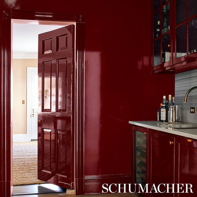 Ace Faux Lacquer Performance Vinyl Maroon by Schumacher – High-Gloss Washable Wallcovering 54" Wide – 5015940