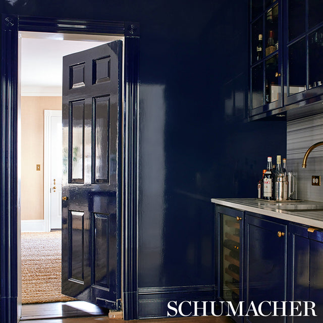 Ace Faux Lacquer Performance Vinyl Navy by Schumacher – High-Gloss Washable Wallcovering 5015941