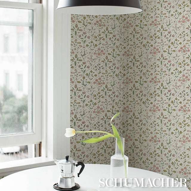 Frances Scallop Floral Petal by Schumacher Pink Floral Wallpaper – Schumacher 5015960