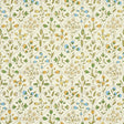 Frances Scallop Floral wallpaper in Document colorway, featuring a playful scallop and floral pattern in green, blue, and yellow on a cream background.
