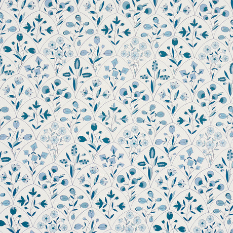 Frances Scallop Floral wallpaper in blue, featuring a playful scallop and floral pattern by Schumacher.