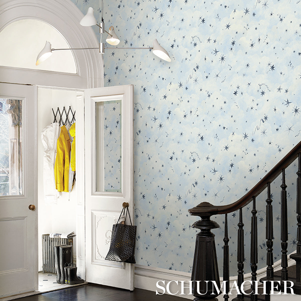 Luminaries Clear Blue by Backdrop x Xavier Donnelly Celestial Cloud Wallpaper – Schumacher 5016010