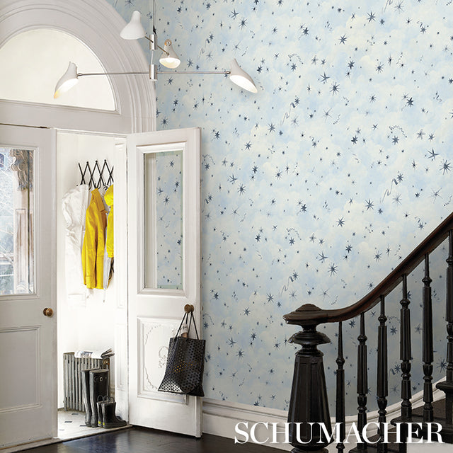 Luminaries Clear Blue by Backdrop x Xavier Donnelly Celestial Cloud Wallpaper – Schumacher 5016010