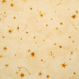 Luminaries Sunbeam wallpaper by Backdrop x Xavier Donnelly for Schumacher, featuring a celestial cloudscape with whimsical stars in golden yellow tones.