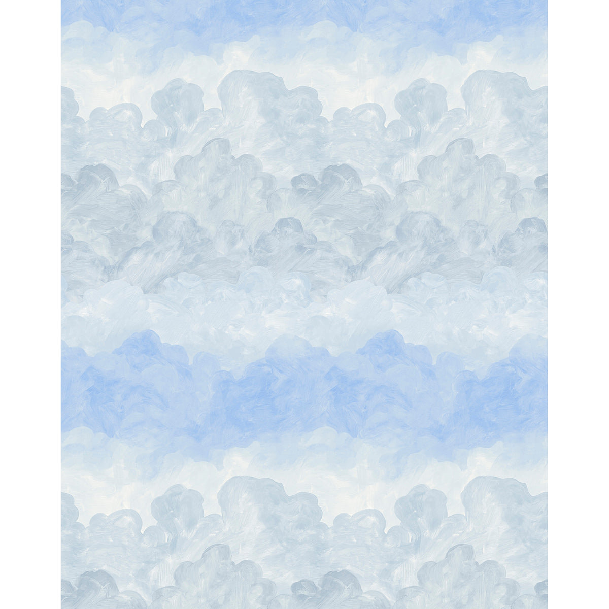 Painted Sky wallpaper by Backdrop x Xavier Donnelly for Schumacher, featuring a hand-painted cloudscape in clear blue tones.