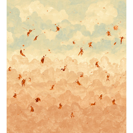 Ascendance 3 Panel Set by Backdrop x Xavier Donnelly for Schumacher, dusk colorway, mythological figures and clouds mural wallpaper