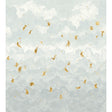 Ascendance 3 Panel Set wallpaper by Schumacher featuring a billowy cloudscape with mythological figures and celestial motifs in air blue and gold.