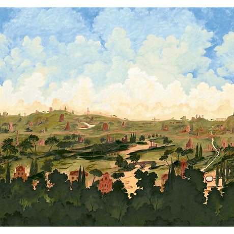 Appian Way 4 Panel Set scenic wall mural in Daylight by Backdrop x Xavier Donnelly for Schumacher, featuring an Italian countryside landscape.