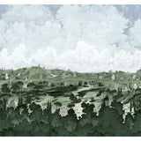 Appian Way 4 Panel Set scenic wall mural in Fog by Backdrop x Xavier Donnelly for Schumacher, featuring a hand-painted Italian countryside landscape.