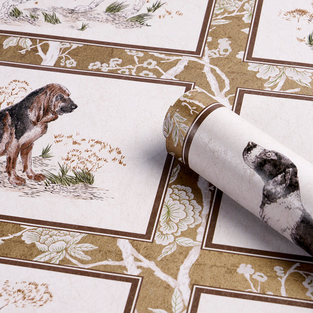 Chaser's Legacy Metallic Gold by Schumacher Dog Portrait Wallpaper – Schumacher 5016050