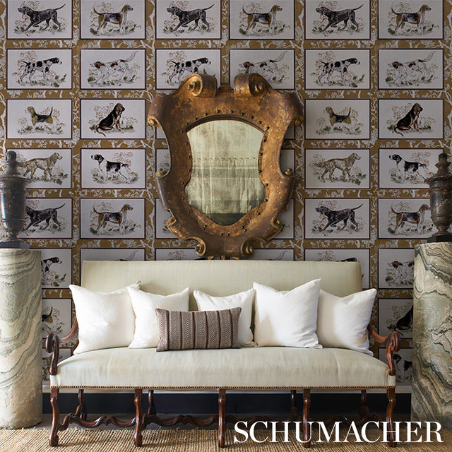 Chaser's Legacy Metallic Gold by Schumacher Dog Portrait Wallpaper – Schumacher 5016050