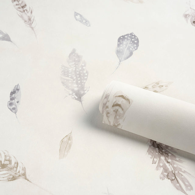 Woodland Feathers Pebble by Schumacher Elegant Hand-Painted Feather Wallpaper – Schumacher 5016060