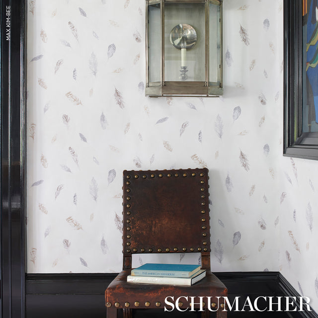 Woodland Feathers Pebble by Schumacher Elegant Hand-Painted Feather Wallpaper – Schumacher 5016060