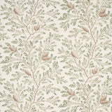 Pinewood wallpaper in Spruce by Schumacher, featuring hand-painted pine branches and cones in green and brown on a parchment-like background.