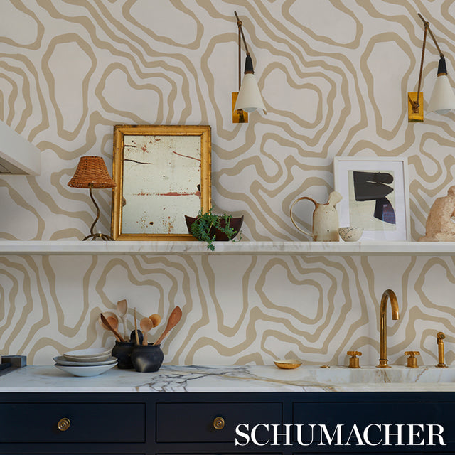 DEFEO Sand by Schumacher Modern Topographic Pattern Wallpaper – Schumacher 5016100