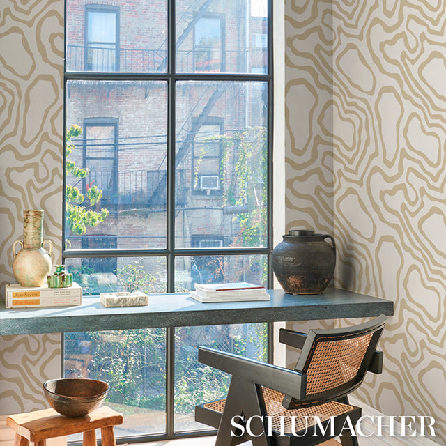DEFEO Sand by Schumacher Modern Topographic Pattern Wallpaper – Schumacher 5016100