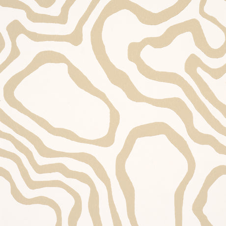 DEFEO Sand by Schumacher - Modern topographic pattern wallpaper in beige and white, surface-printed on fibrous paper ground.