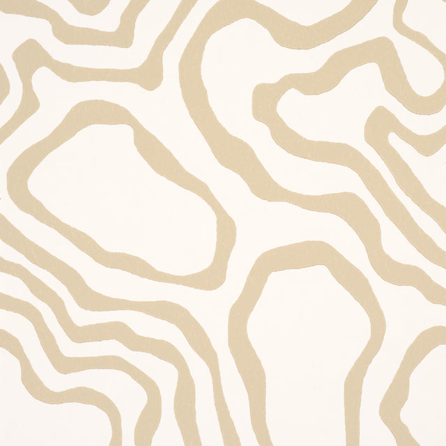 DEFEO Sand by Schumacher - Modern topographic pattern wallpaper in beige and white, surface-printed on fibrous paper ground.