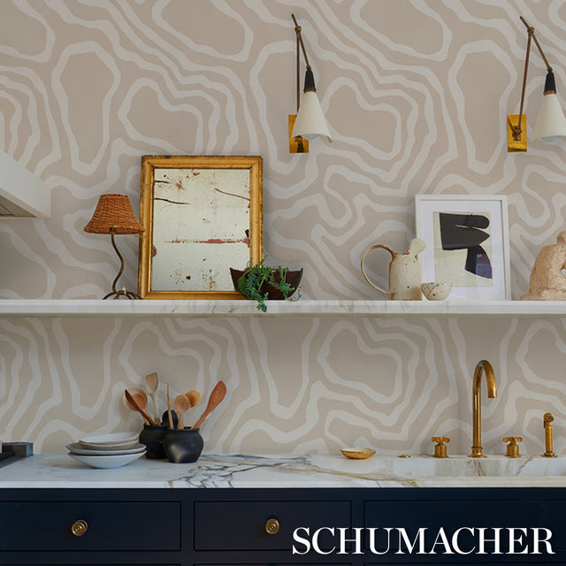 DEFEO Bone by Schumacher Modern Topographic Pattern Wallpaper – Schumacher 5016101