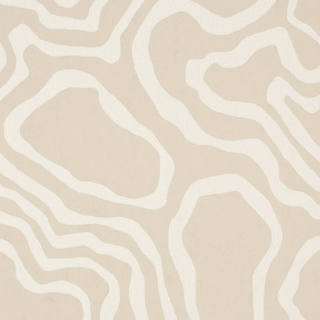 DEFEO Bone by Schumacher - Modern topographic pattern wallpaper in neutral tones, surface-printed on fibrous paper ground.