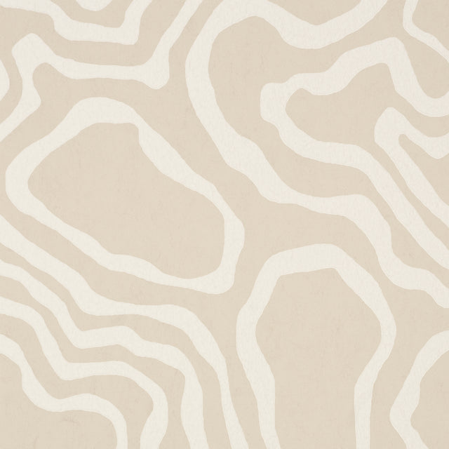 DEFEO Bone by Schumacher - Modern topographic pattern wallpaper in neutral tones, surface-printed on fibrous paper ground.