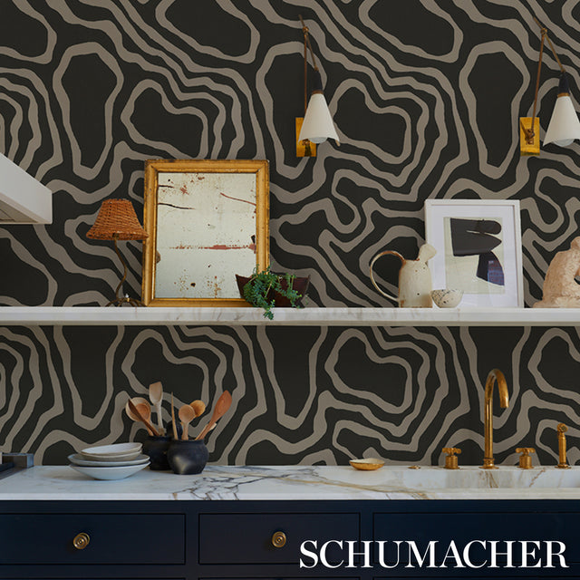 DEFEO Carbon by Schumacher Modern Topographic Surface-Printed Wallpaper – Schumacher 5016102