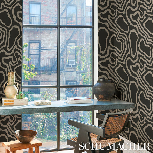 DEFEO Carbon by Schumacher Modern Topographic Surface-Printed Wallpaper – Schumacher 5016102