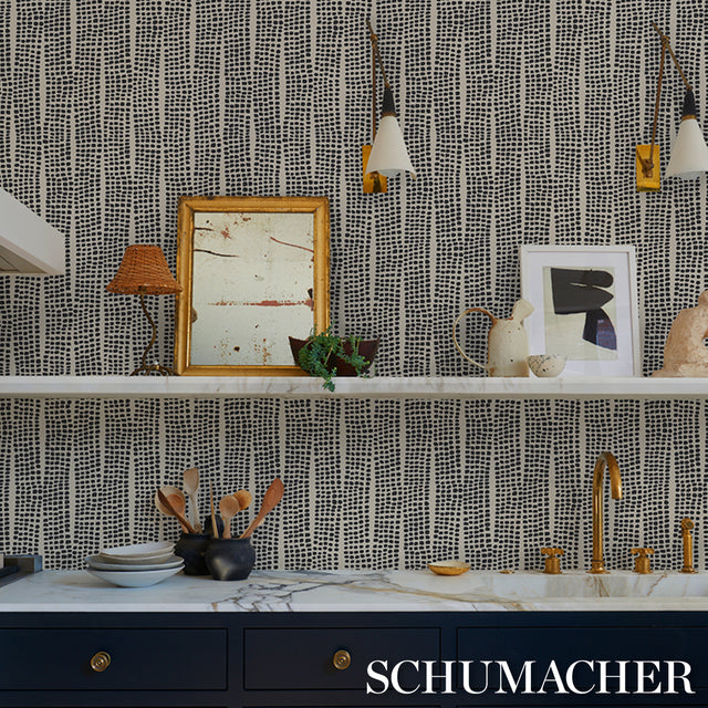 Noland Vinyl Carbon by Schumacher Embossed Abstract Stripe Performance Wallpaper – Schumacher 5016110