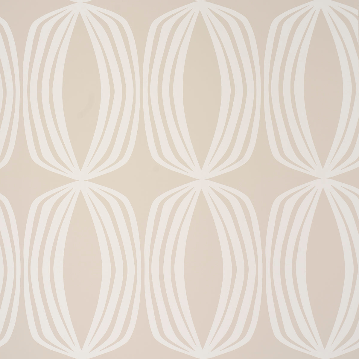 Fontana Birch by Schumacher - Large-scale hourglass stripe geometric wallpaper in neutral tones, screen-printed on coated non-woven paper.