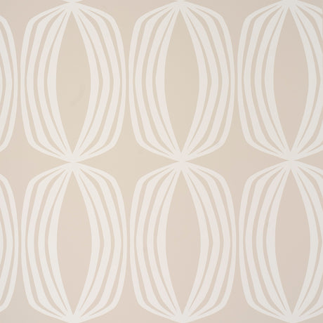 Fontana Birch by Schumacher - Large-scale hourglass stripe geometric wallpaper in neutral tones, screen-printed on coated non-woven paper.