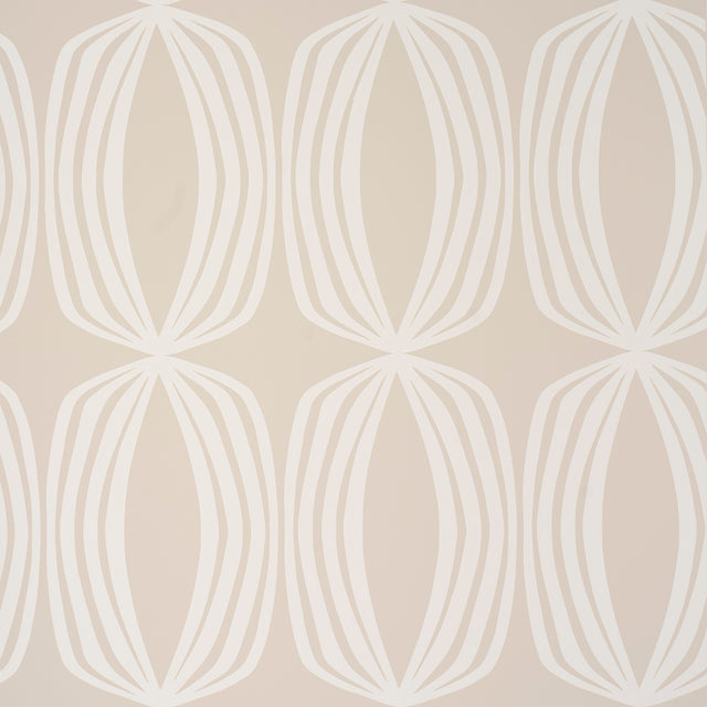 Fontana Birch by Schumacher - Large-scale hourglass stripe geometric wallpaper in neutral tones, screen-printed on coated non-woven paper.