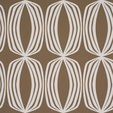 Fontana Peat geometric hourglass stripe wallpaper by Schumacher, large-scale modern abstract design in brown and white.