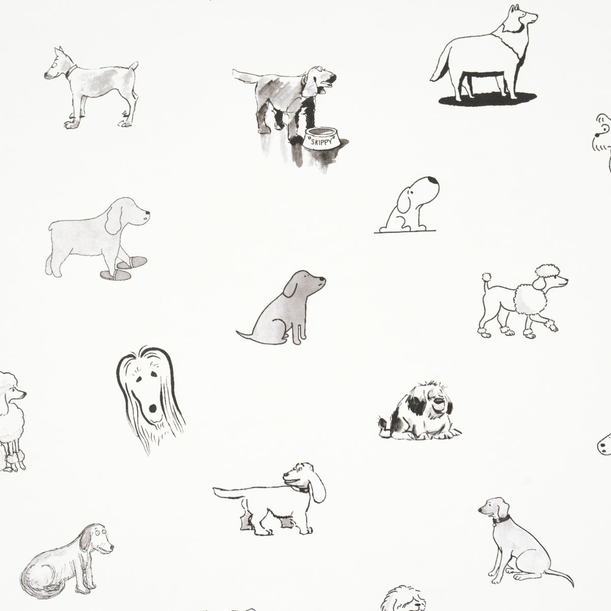 GOOD DOGS EVERYWHERE Black & White by Schumacher – The New Yorker Collection Dog Wallpaper – 5016130